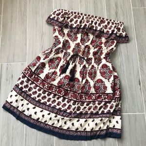 Strapless cream red and navy strapless dress